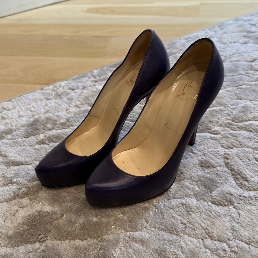 Louboutin purple platform pumps with zipper heel